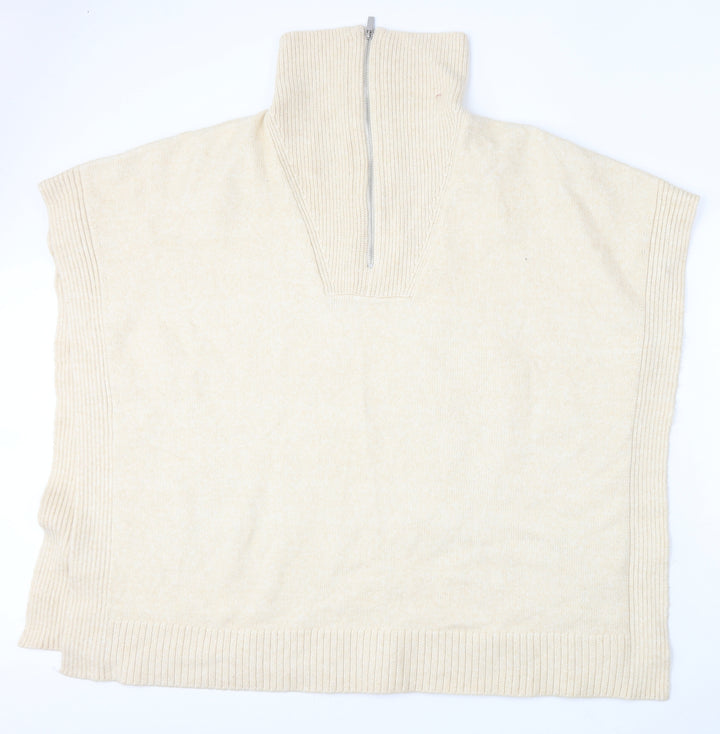H&M Womens Beige Mock Neck Polyester Pullover Jumper Size M