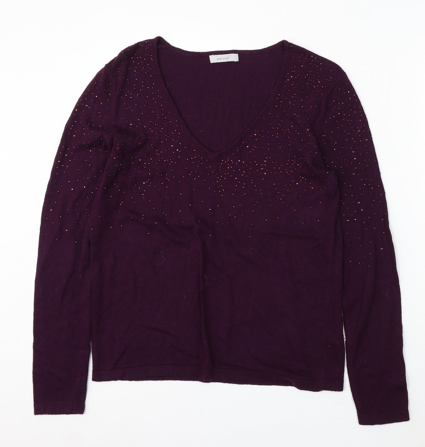 Marks and Spencer Womens Purple V-Neck Viscose Pullover Jumper Size 14