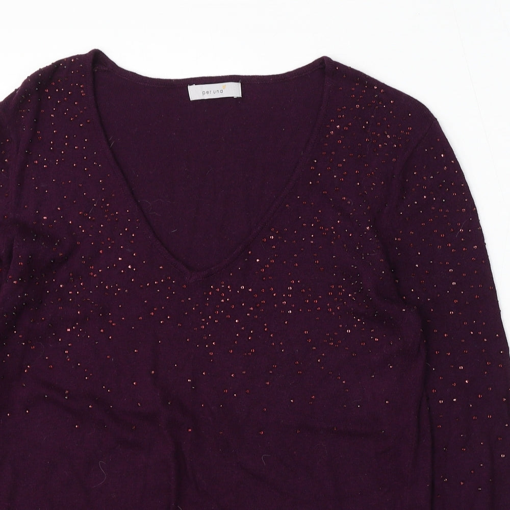Marks and Spencer Womens Purple V-Neck Viscose Pullover Jumper Size 14