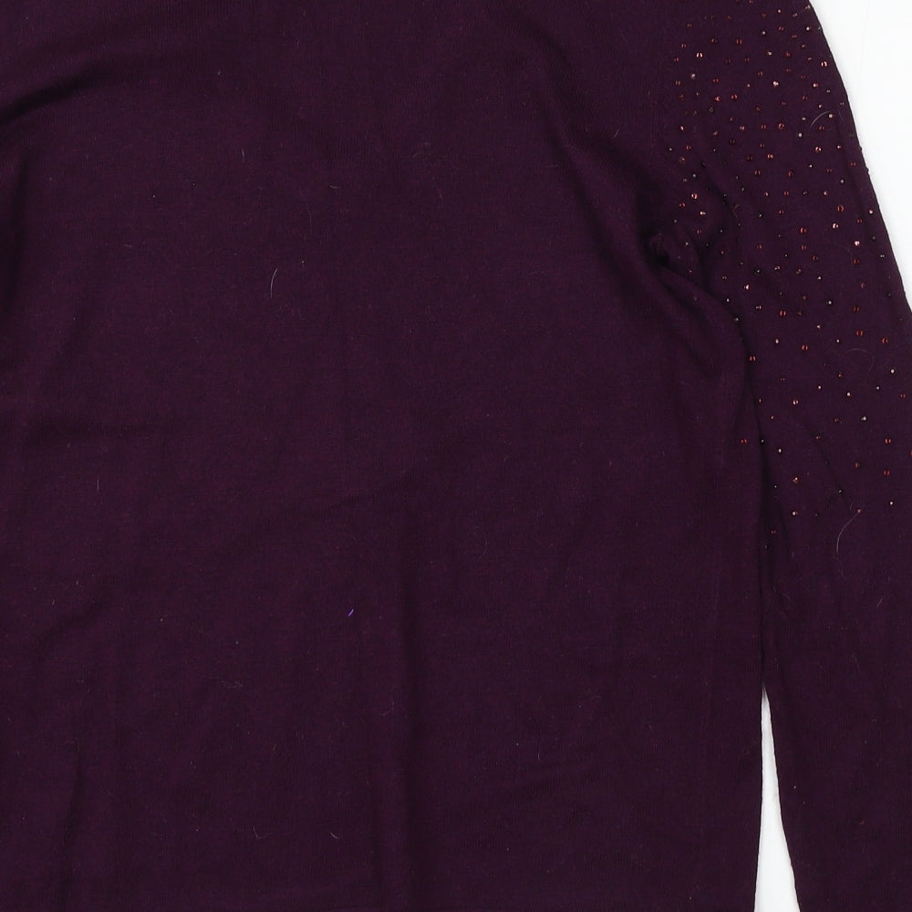 Marks and Spencer Womens Purple V-Neck Viscose Pullover Jumper Size 14