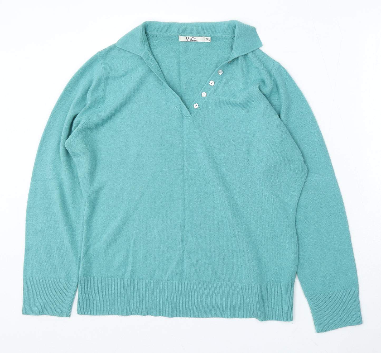 M&Co Womens Green Collared Acrylic Pullover Jumper Size 2XL