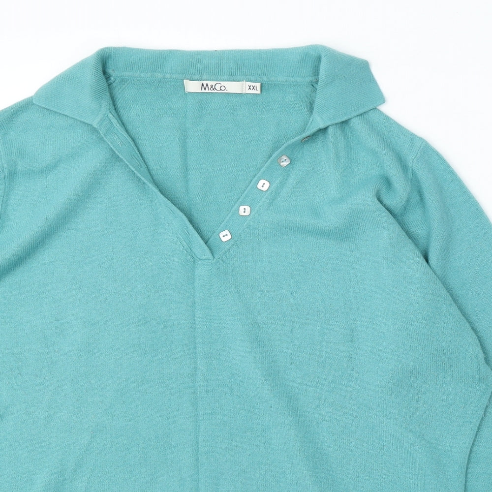 M&Co Womens Green Collared Acrylic Pullover Jumper Size 2XL