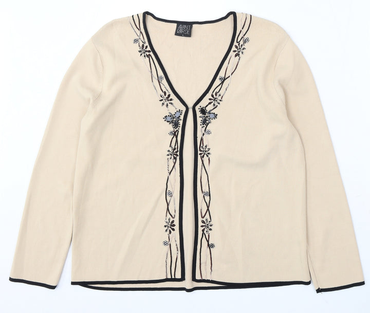Avant Garde Womens Beige V-Neck Viscose Cardigan Jumper Size M