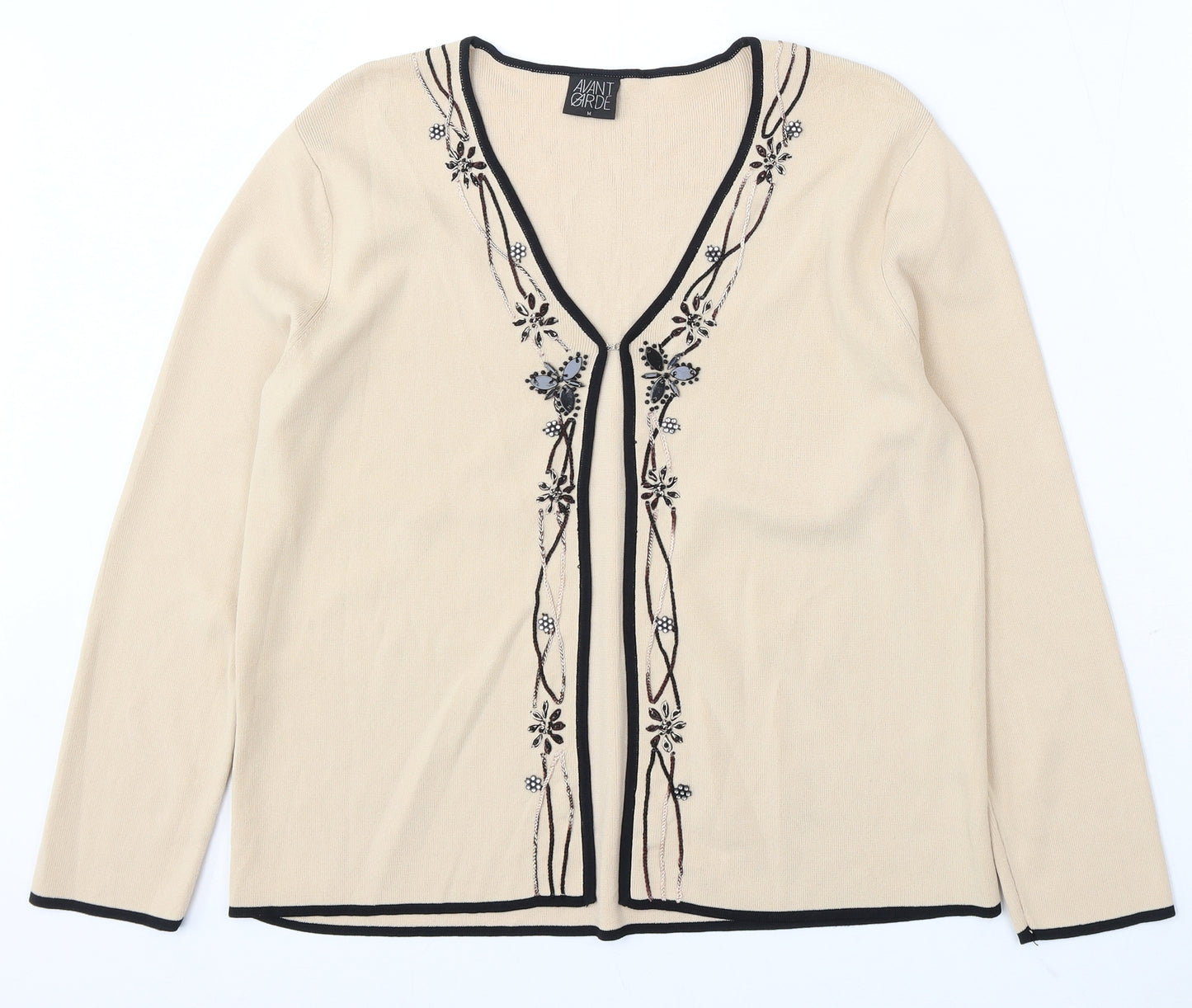 Avant Garde Womens Beige V-Neck Viscose Cardigan Jumper Size M