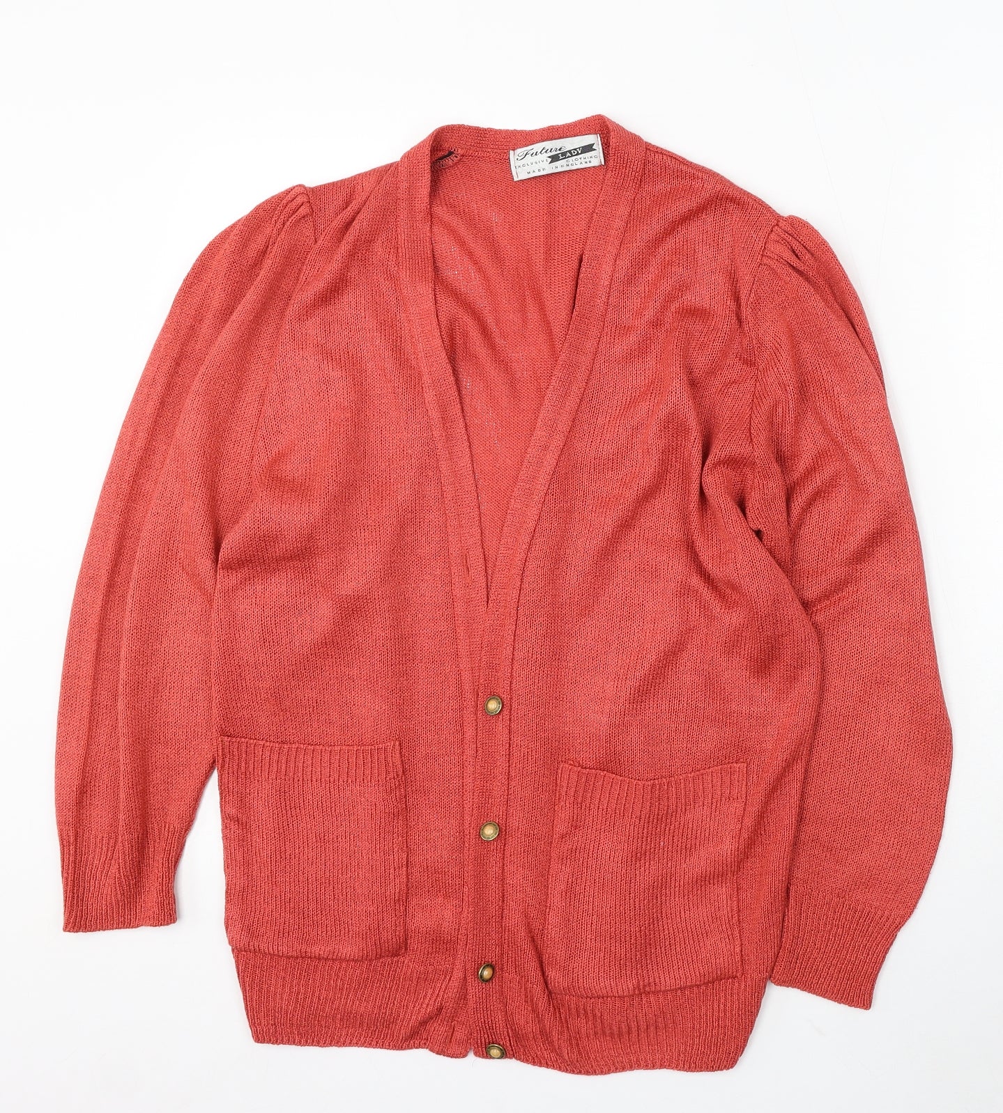Future Lady Womens Red V-Neck Acrylic Cardigan Jumper Size L