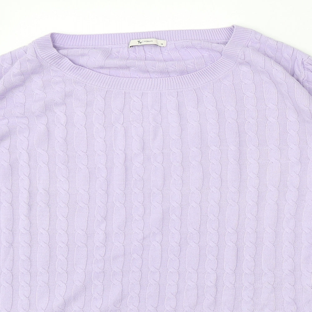 TU Womens Purple Round Neck Acrylic Pullover Jumper Size 14