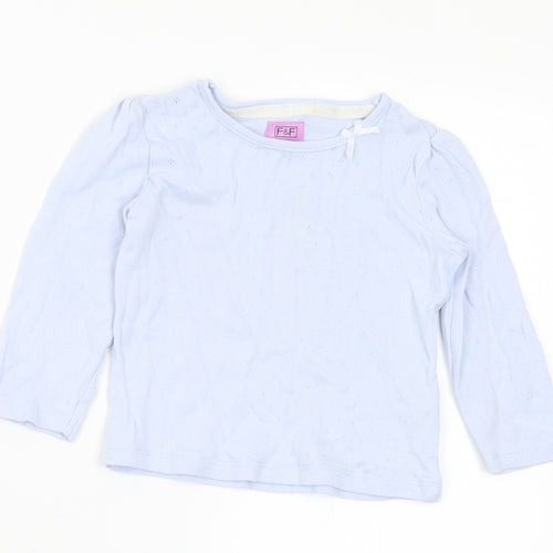 F&F Girls Blue Cotton Basic T-Shirt Size 12-18 Months Round Neck