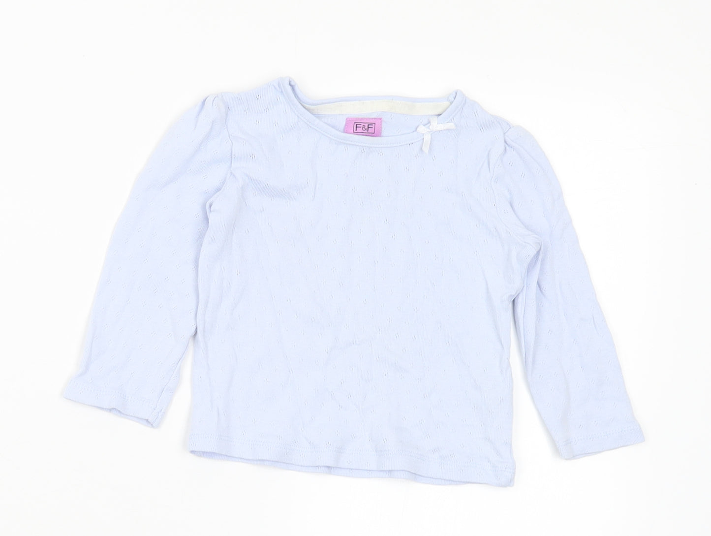 F&F Girls Blue Cotton Basic T-Shirt Size 12-18 Months Round Neck