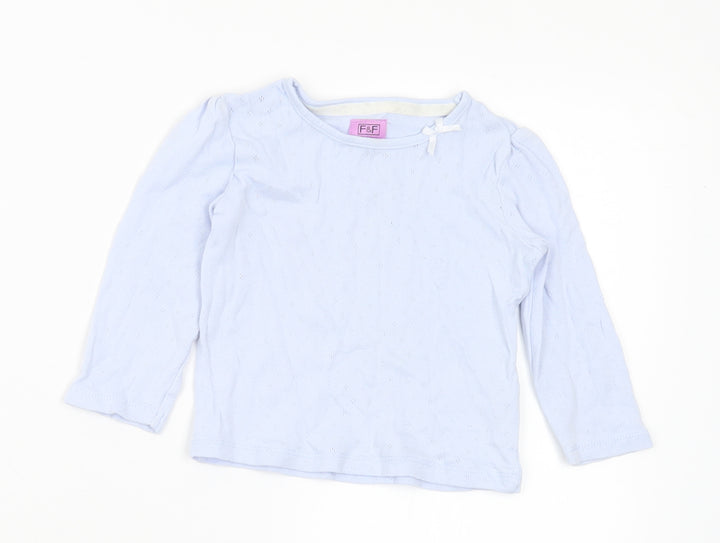 F&F Girls Blue Cotton Basic T-Shirt Size 12-18 Months Round Neck