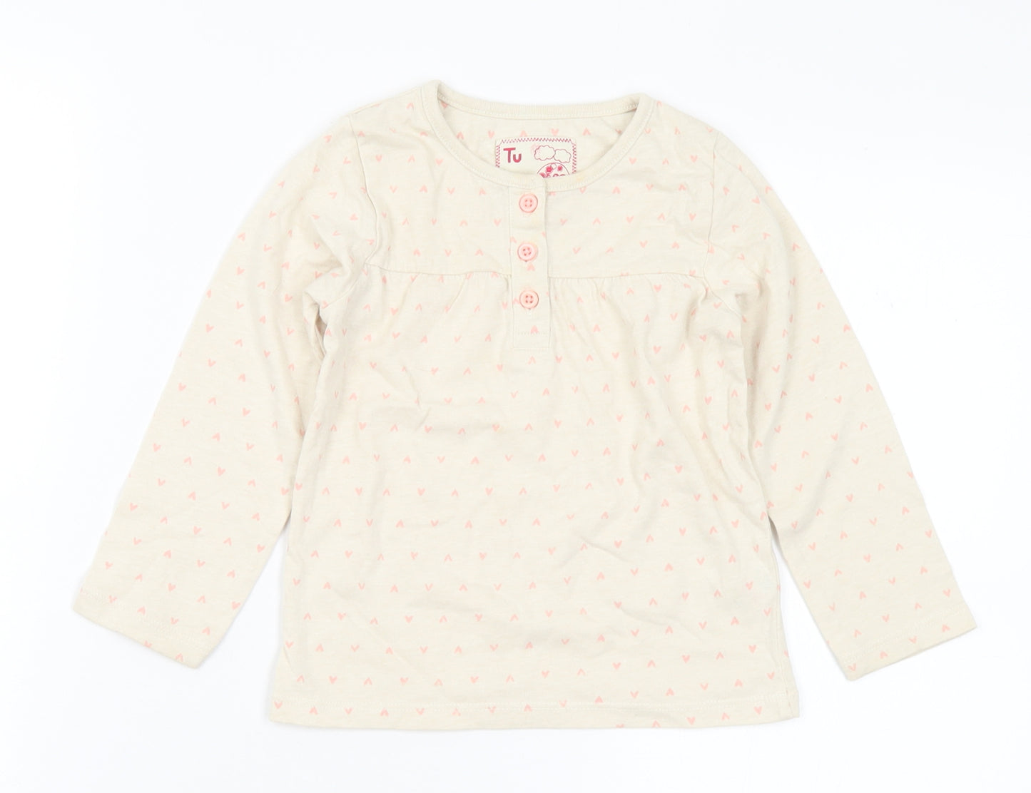 TU Girls Yellow Geometric Cotton Basic T-Shirt Size 18-24 Months Round Neck
