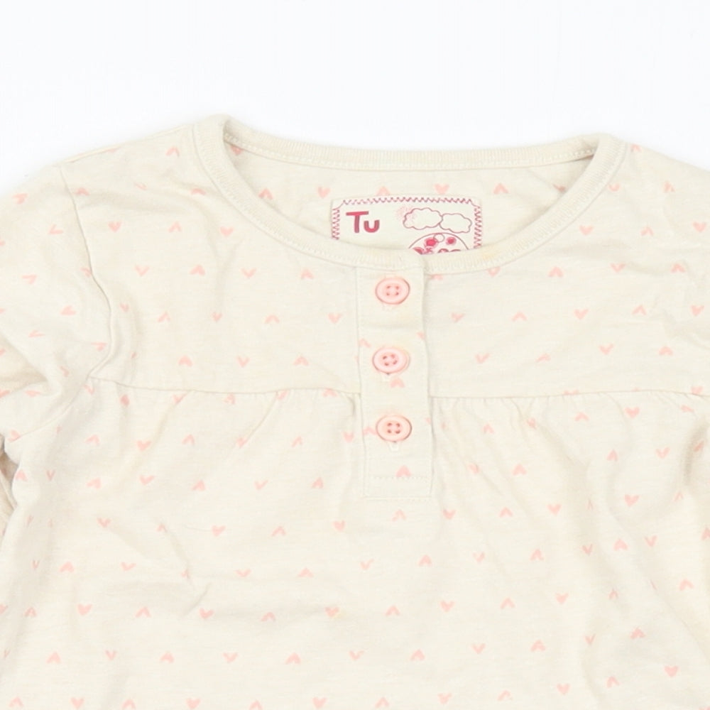 TU Girls Yellow Geometric Cotton Basic T-Shirt Size 18-24 Months Round Neck