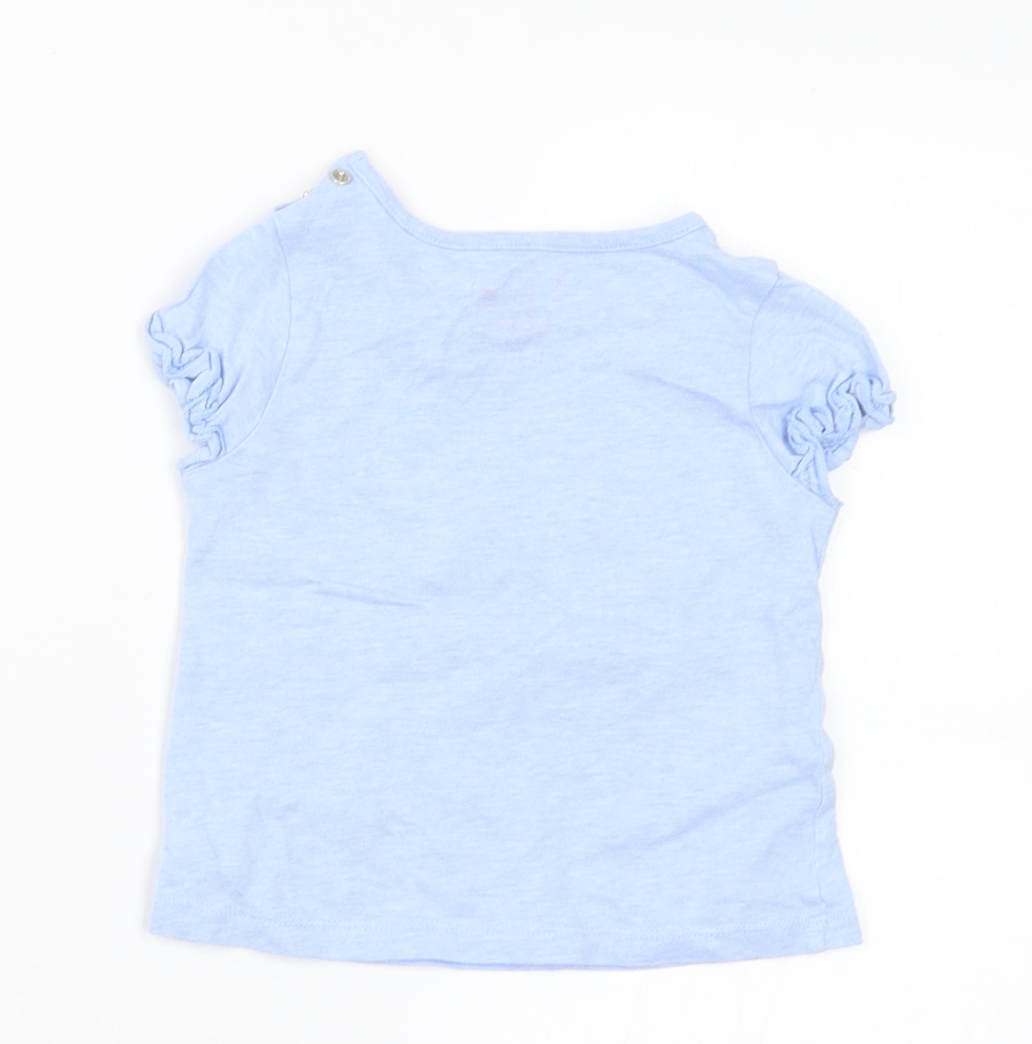 TU Girls Blue Cotton Basic T-Shirt Size 12-18 Months Round Neck - Cat