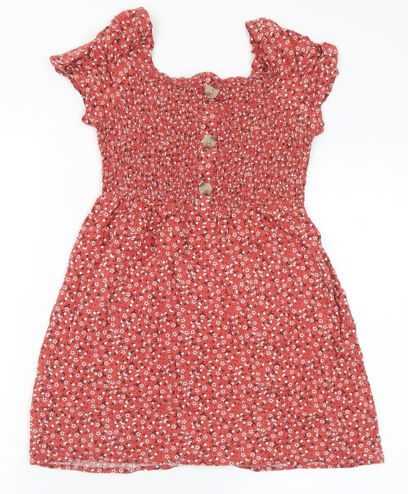 Primark Girls Brown Floral Viscose Fit & Flare Size 10-11 Years Square Neck