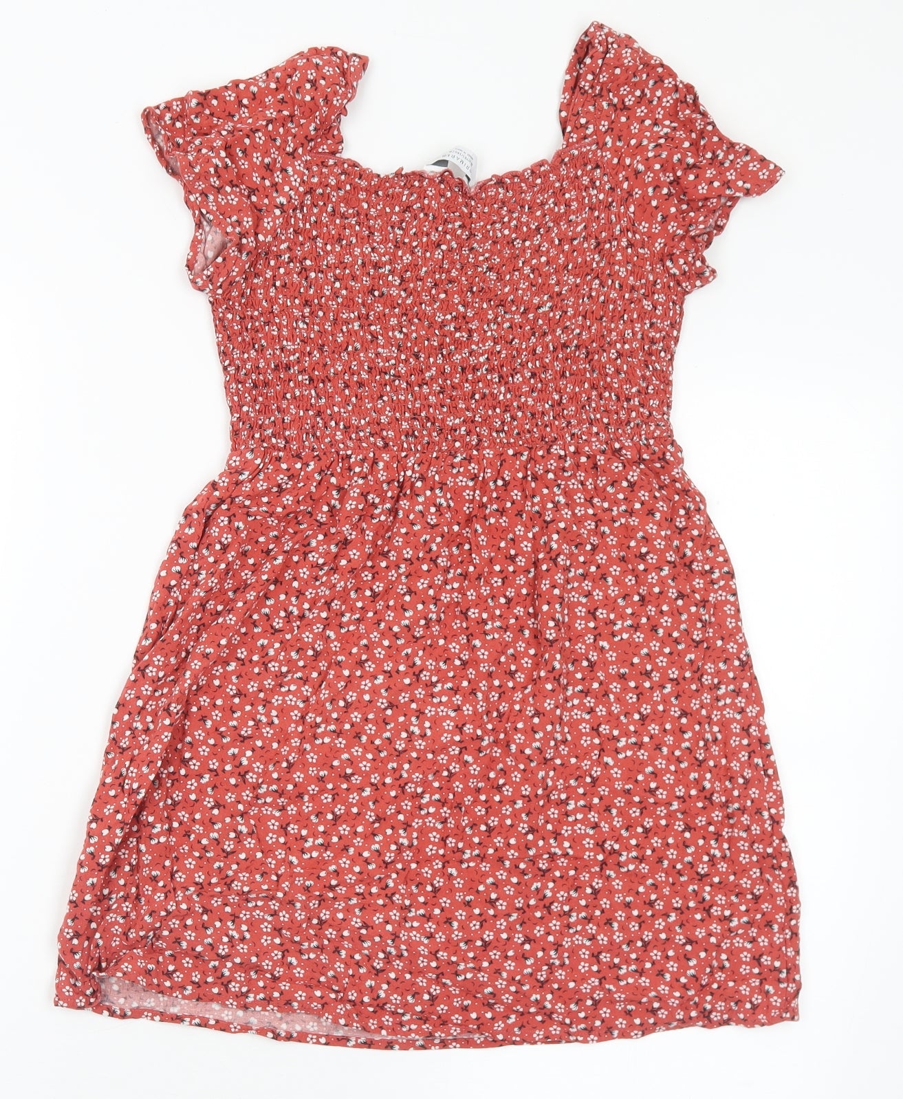 Primark Girls Brown Floral Viscose Fit & Flare Size 10-11 Years Square Neck