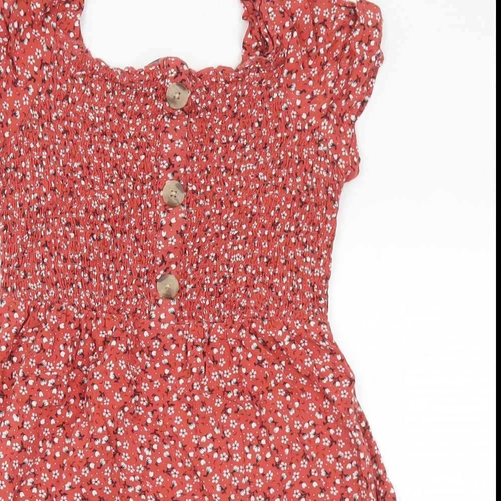 Primark Girls Brown Floral Viscose Fit & Flare Size 10-11 Years Square Neck