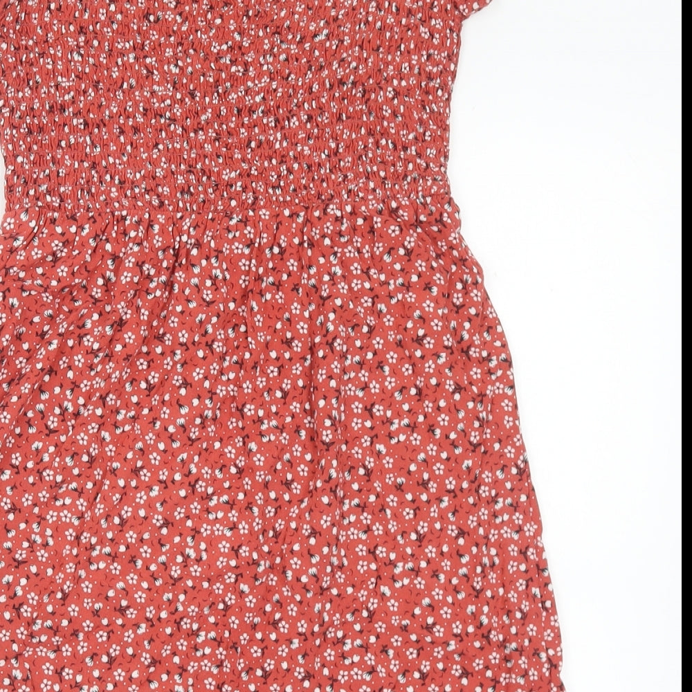 Primark Girls Brown Floral Viscose Fit & Flare Size 10-11 Years Square Neck