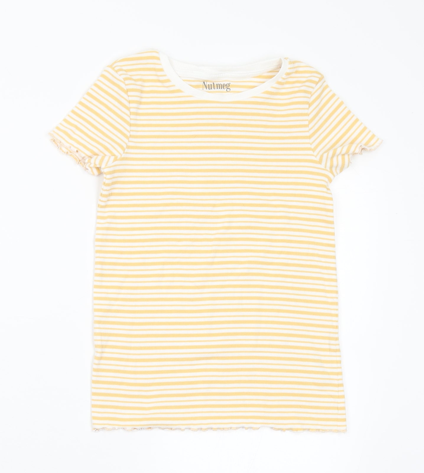 Nutmeg Girls Yellow Striped Cotton Basic T-Shirt Size 10-11 Years Round Neck