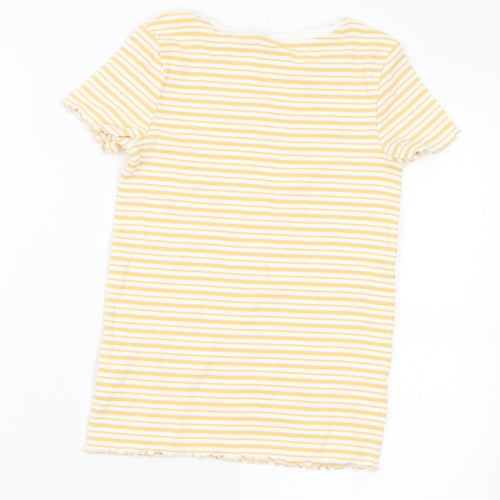 Nutmeg Girls Yellow Striped Cotton Basic T-Shirt Size 10-11 Years Round Neck