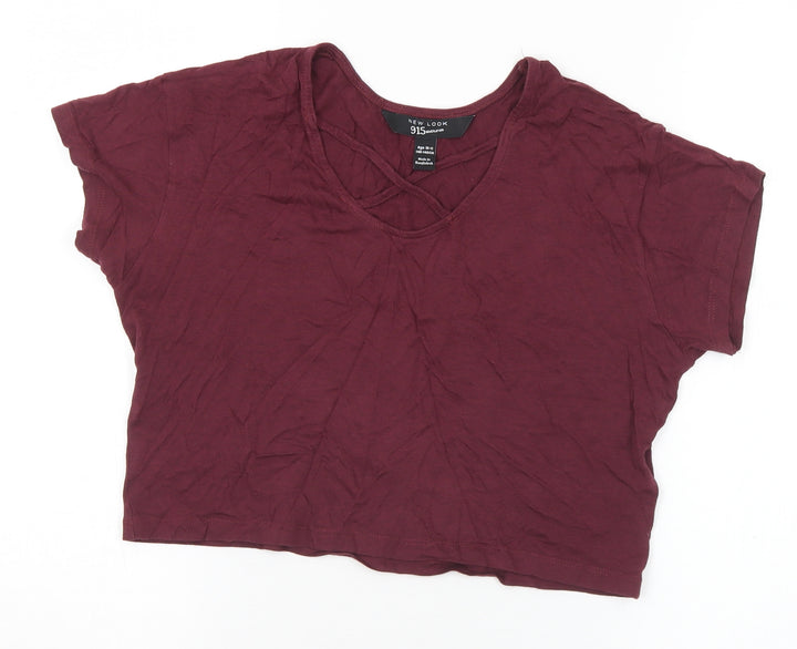 New Look Girls Purple Cotton Cropped T-Shirt Size 10-11 Years Scoop Neck
