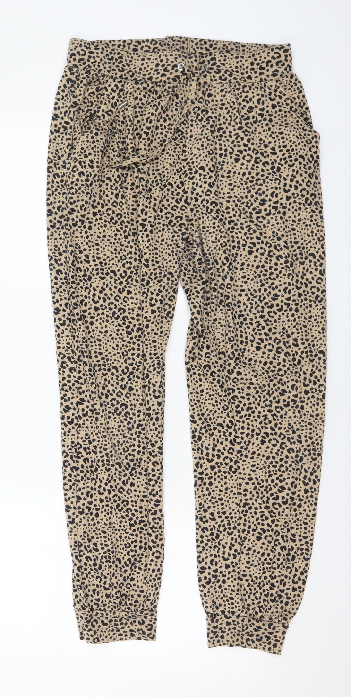 Primark Womens Beige Animal Print Polyester Harem Trousers Size 10 L28 in Regular - 10-12