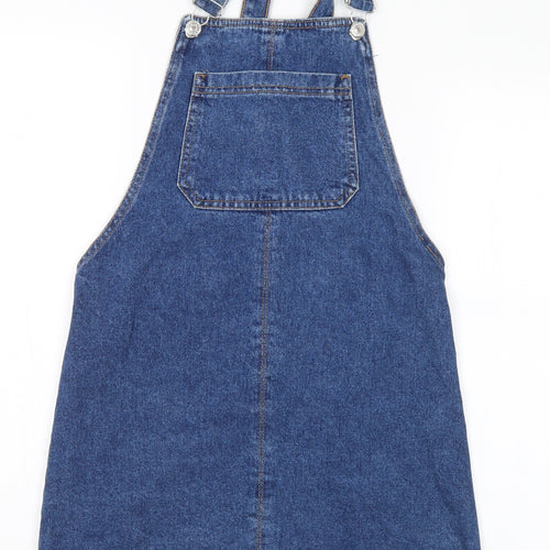 Topshop Womens Blue Cotton Pinafore/Dungaree Dress Size 6 Square Neck