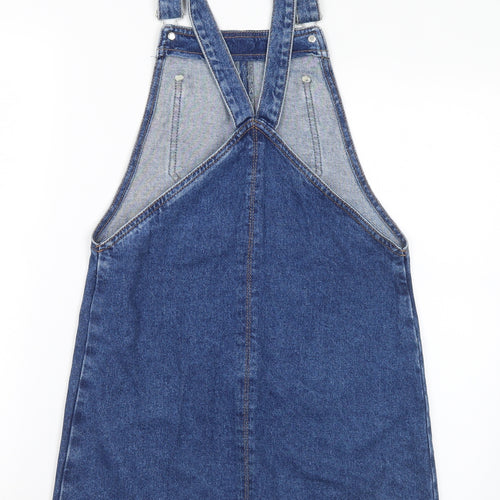 Topshop Womens Blue Cotton Pinafore/Dungaree Dress Size 6 Square Neck