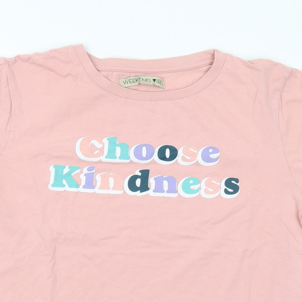Weekend Vibes Womens Pink Cotton Basic T-Shirt Size 14 Crew Neck - Kindness
