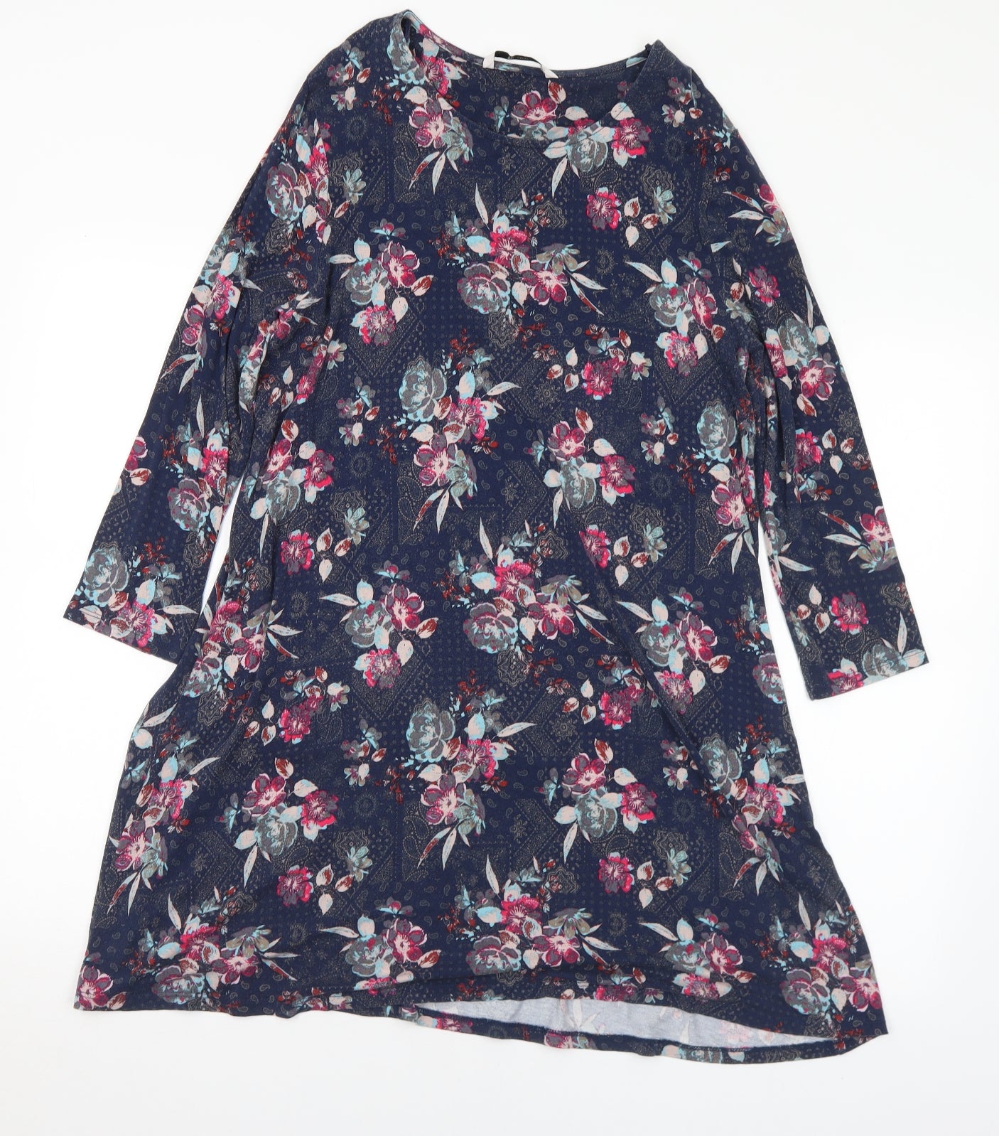 TU Womens Multicoloured Floral Viscose A-Line Size 14 Round Neck
