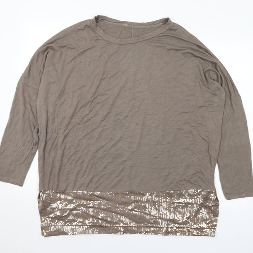 Preworn Womens Brown Viscose Basic Blouse Size XL Round Neck - Sequins