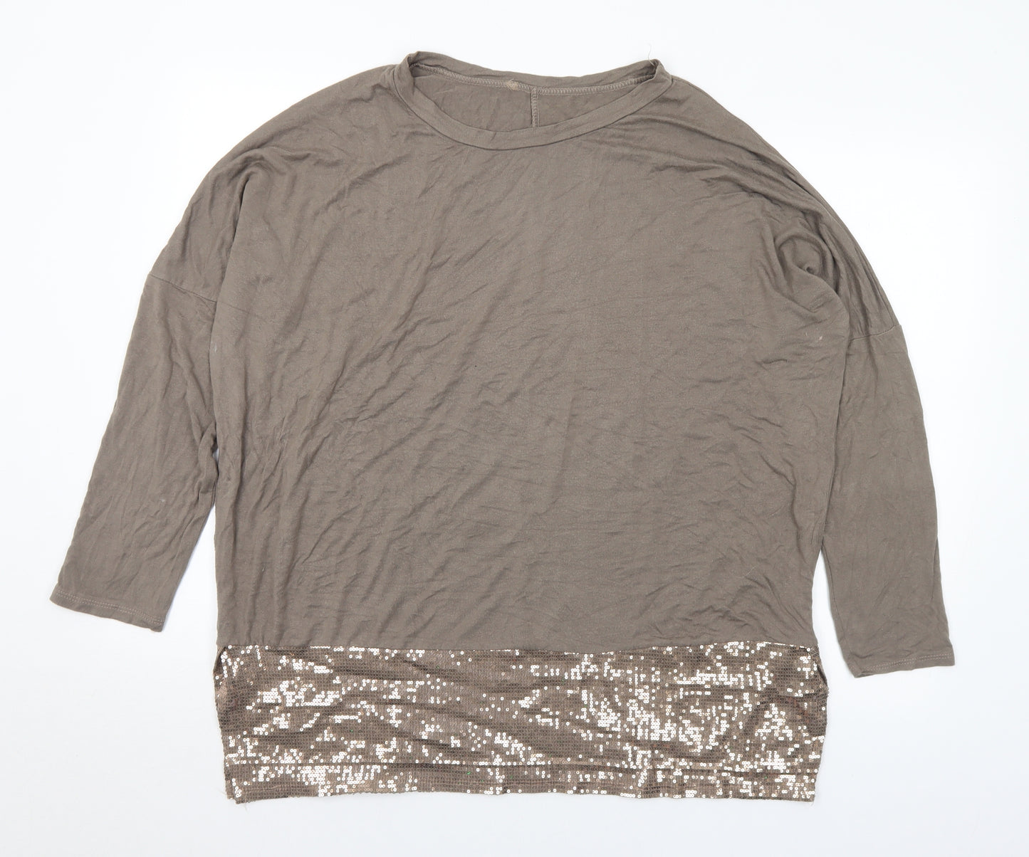 Preworn Womens Brown Viscose Basic Blouse Size XL Round Neck - Sequins