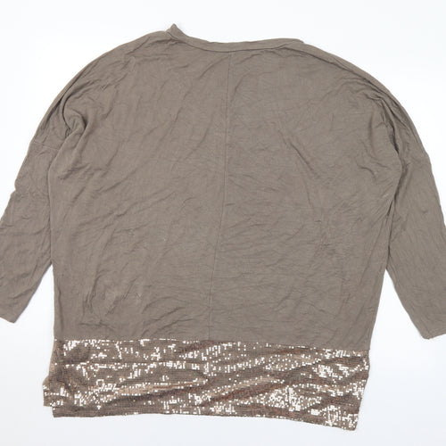 Preworn Womens Brown Viscose Basic Blouse Size XL Round Neck - Sequins