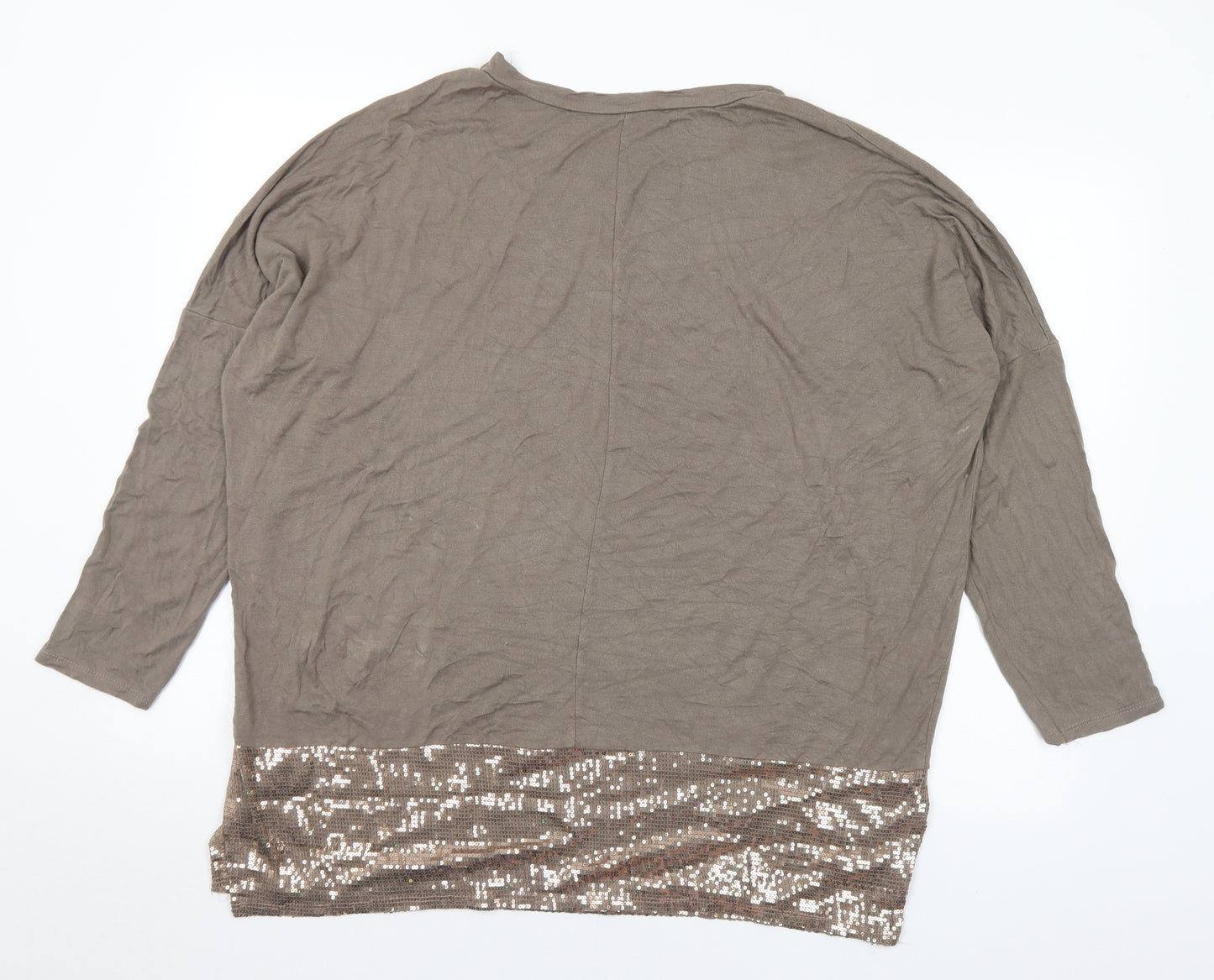 Preworn Womens Brown Viscose Basic Blouse Size XL Round Neck - Sequins
