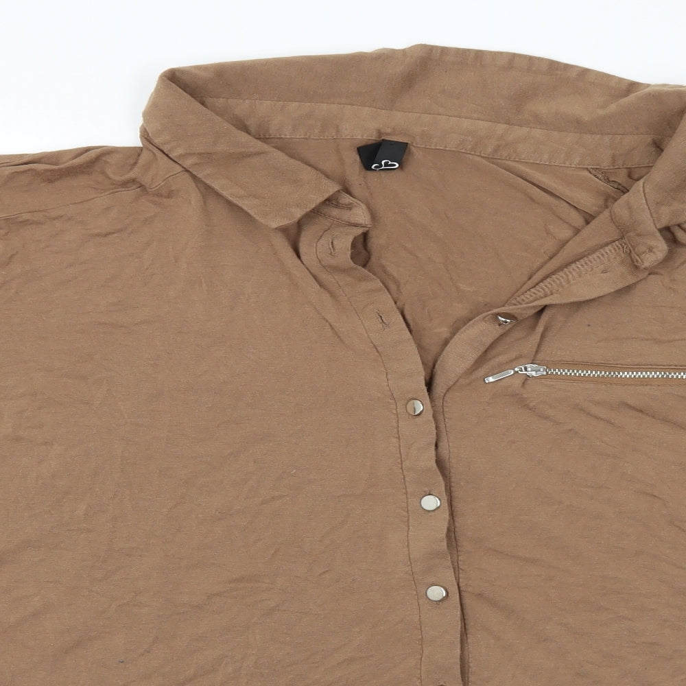 Yours Womens Brown Viscose Basic Button-Up Size 26 Collared - 26-28