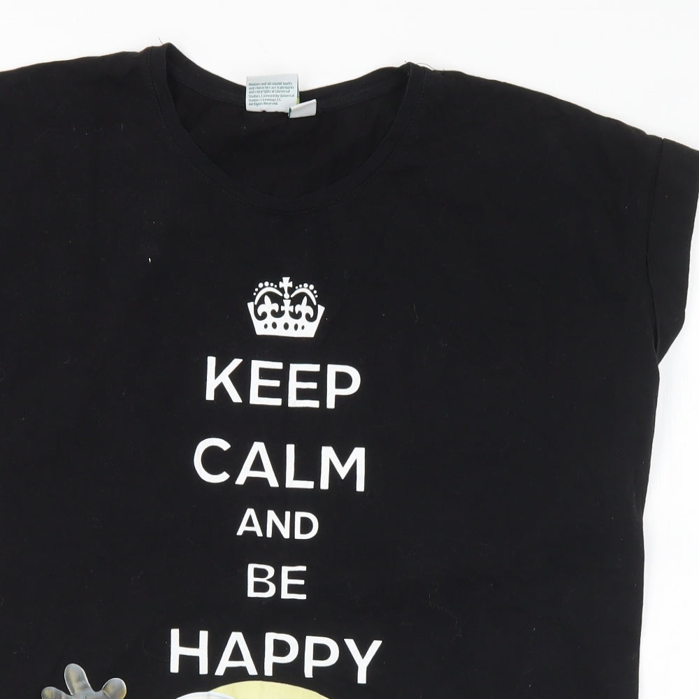 Atmosphere Womens Black Cotton Basic T-Shirt Size 16 Round Neck - Minions