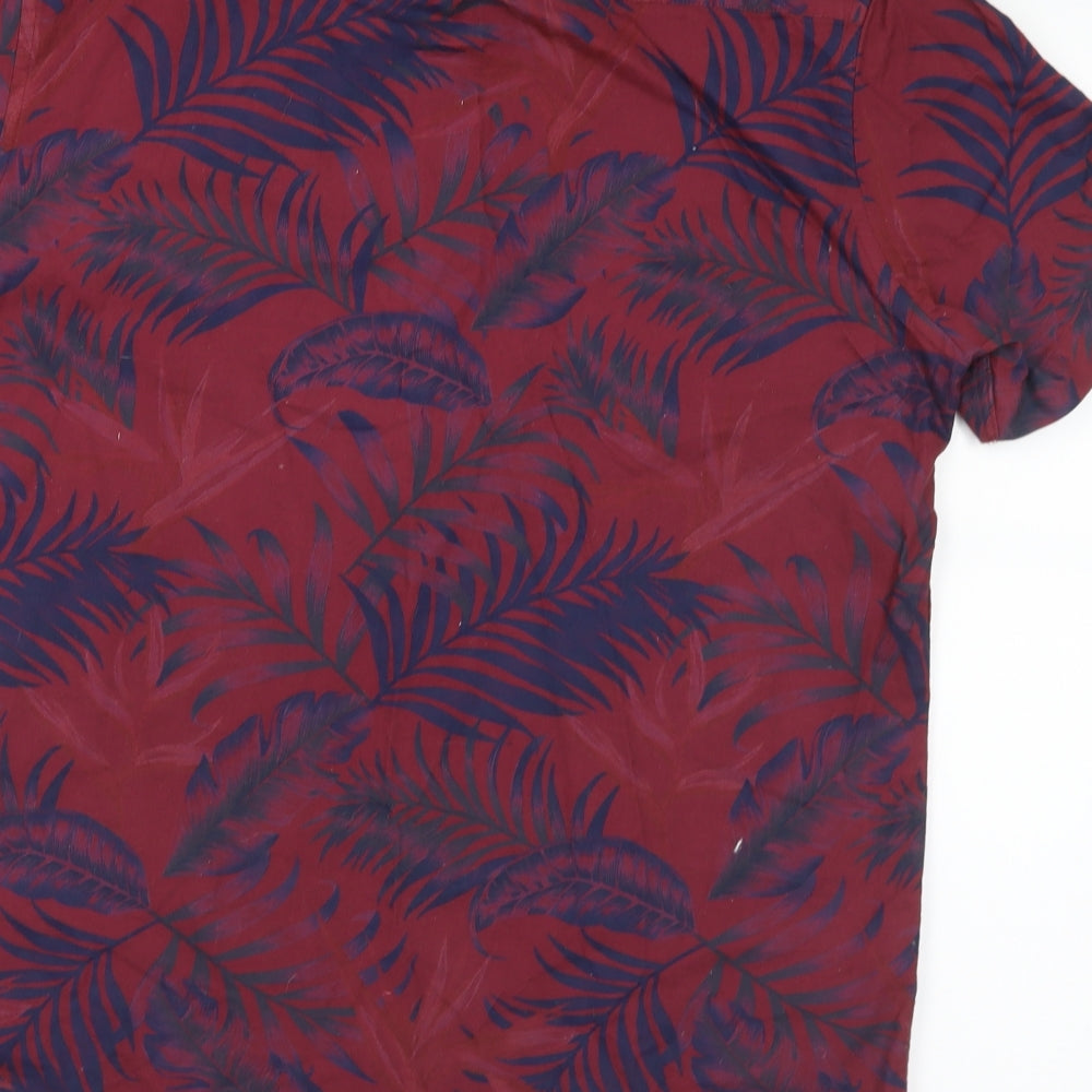 NEXT Mens Red Floral Cotton Button-Up Size XL Collared Button