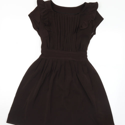 Preworn Womens Brown Polyester Fit & Flare Size M Round Neck