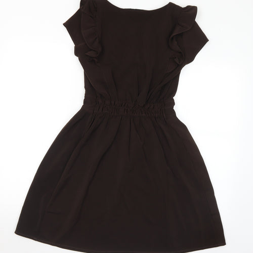 Preworn Womens Brown Polyester Fit & Flare Size M Round Neck