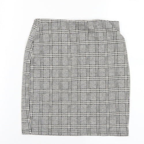 New Look Womens Grey Plaid Cotton A-Line Skirt Size 6