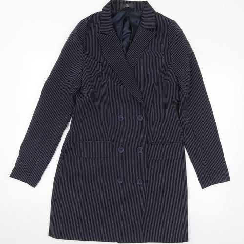 Missguided Womens Blue Striped Overcoat Jacket Size 14