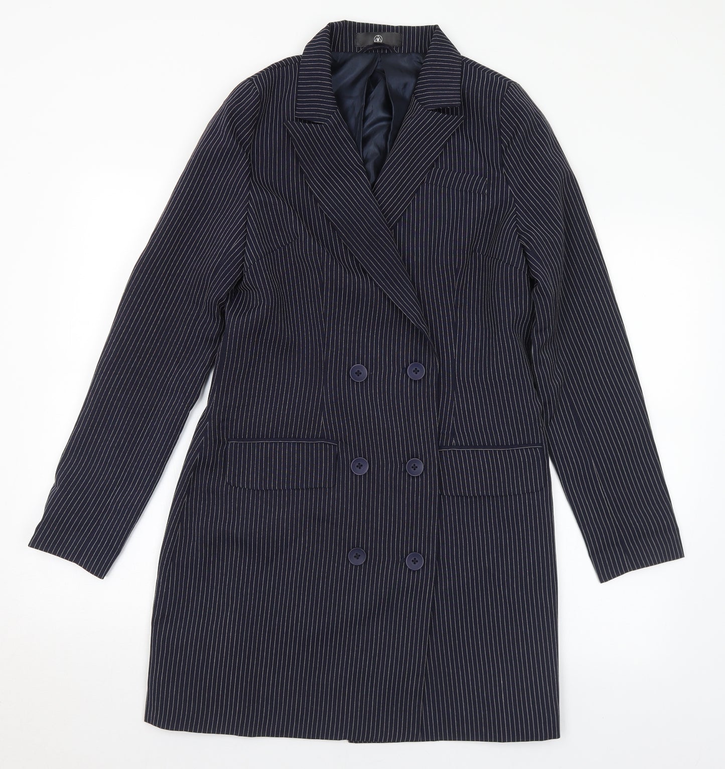 Missguided Womens Blue Striped Overcoat Jacket Size 14