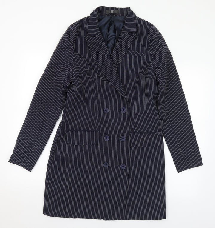 Missguided Womens Blue Striped Overcoat Jacket Size 14