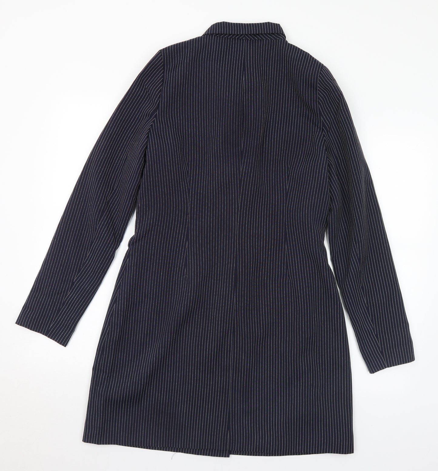 Missguided Womens Blue Striped Overcoat Jacket Size 14