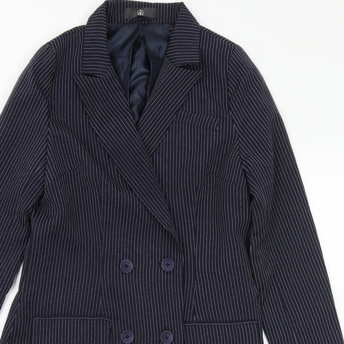 Missguided Womens Blue Striped Overcoat Jacket Size 14