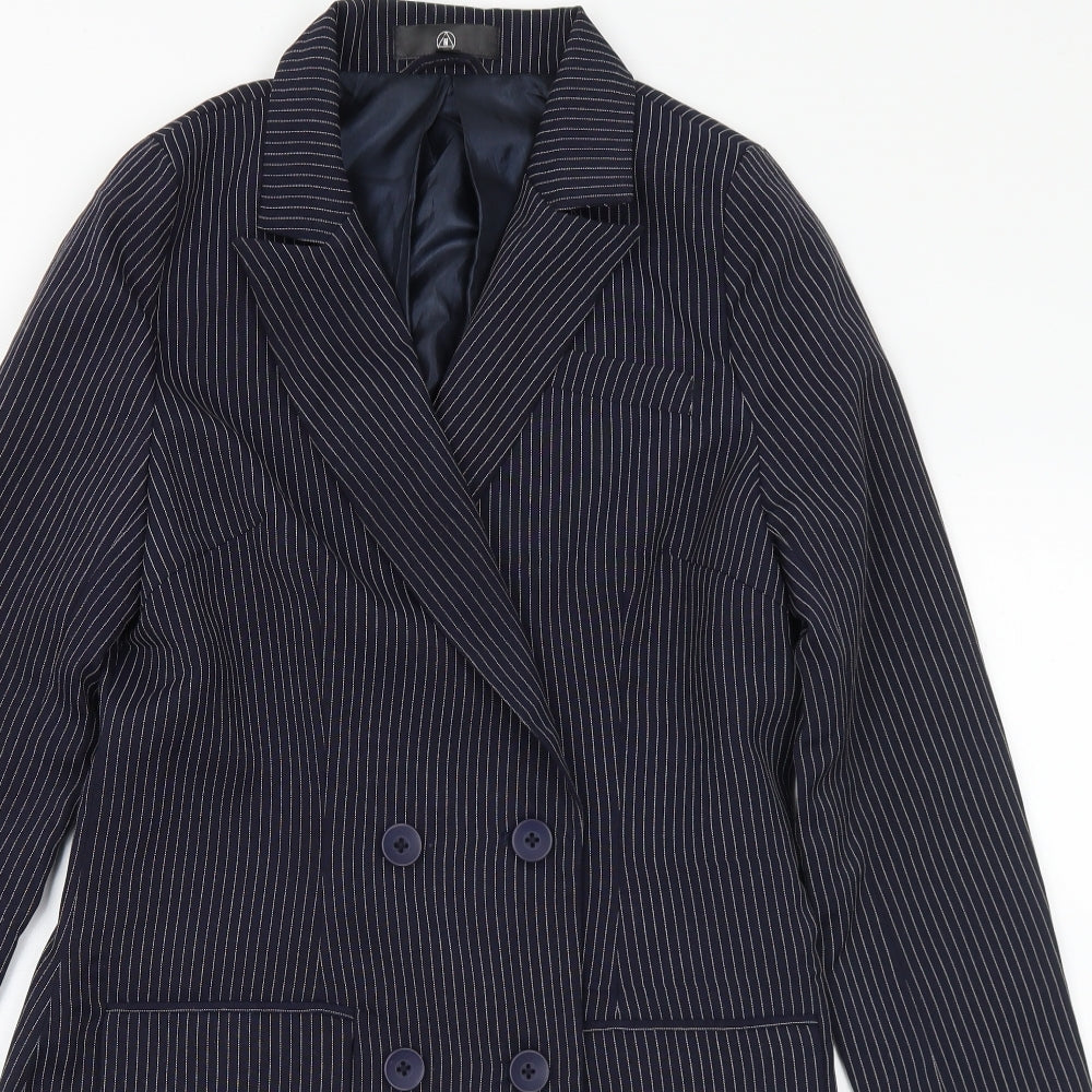 Missguided Womens Blue Striped Overcoat Jacket Size 14