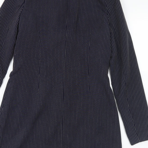 Missguided Womens Blue Striped Overcoat Jacket Size 14