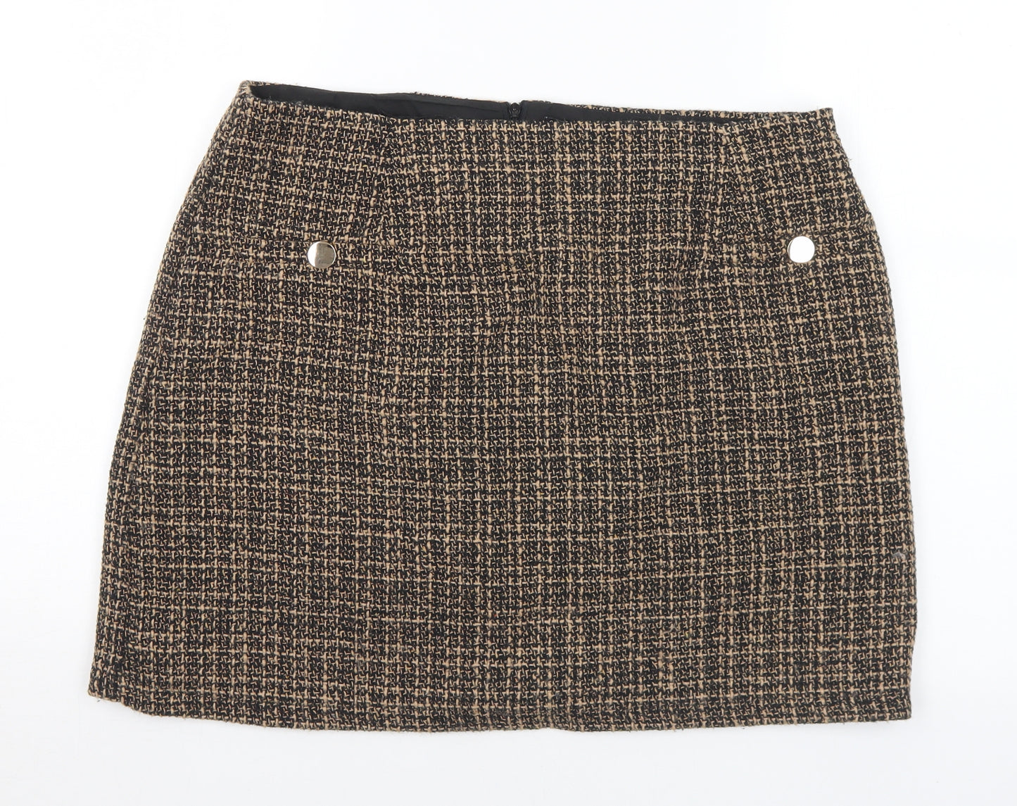 Friends like these Womens Brown Geometric Polyester A-Line Skirt Size 16 Zip
