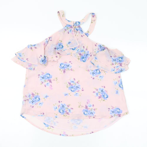 Preworn Womens Multicoloured Floral Polyester Basic Blouse Size S Mock Neck