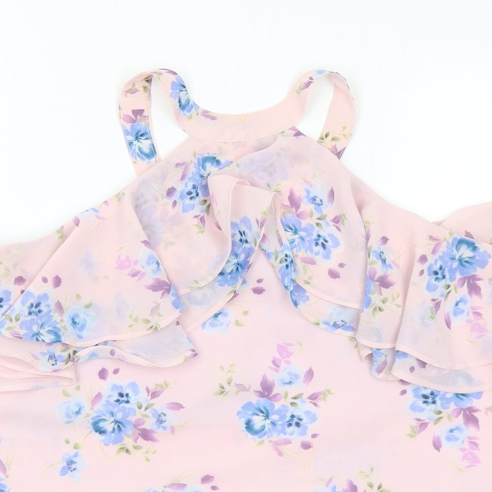 Preworn Womens Multicoloured Floral Polyester Basic Blouse Size S Mock Neck