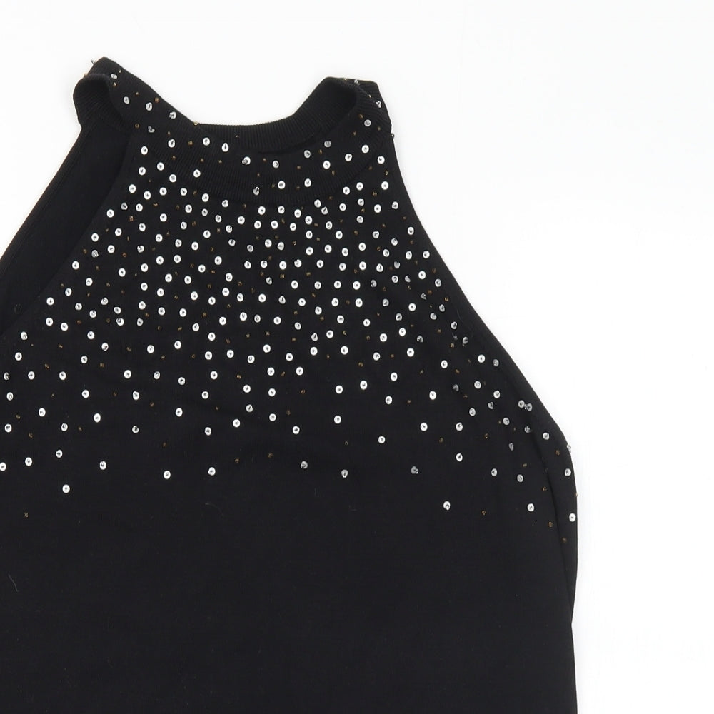 Planet Womens Black Silk Jersey T-Shirt Size L Mock Neck