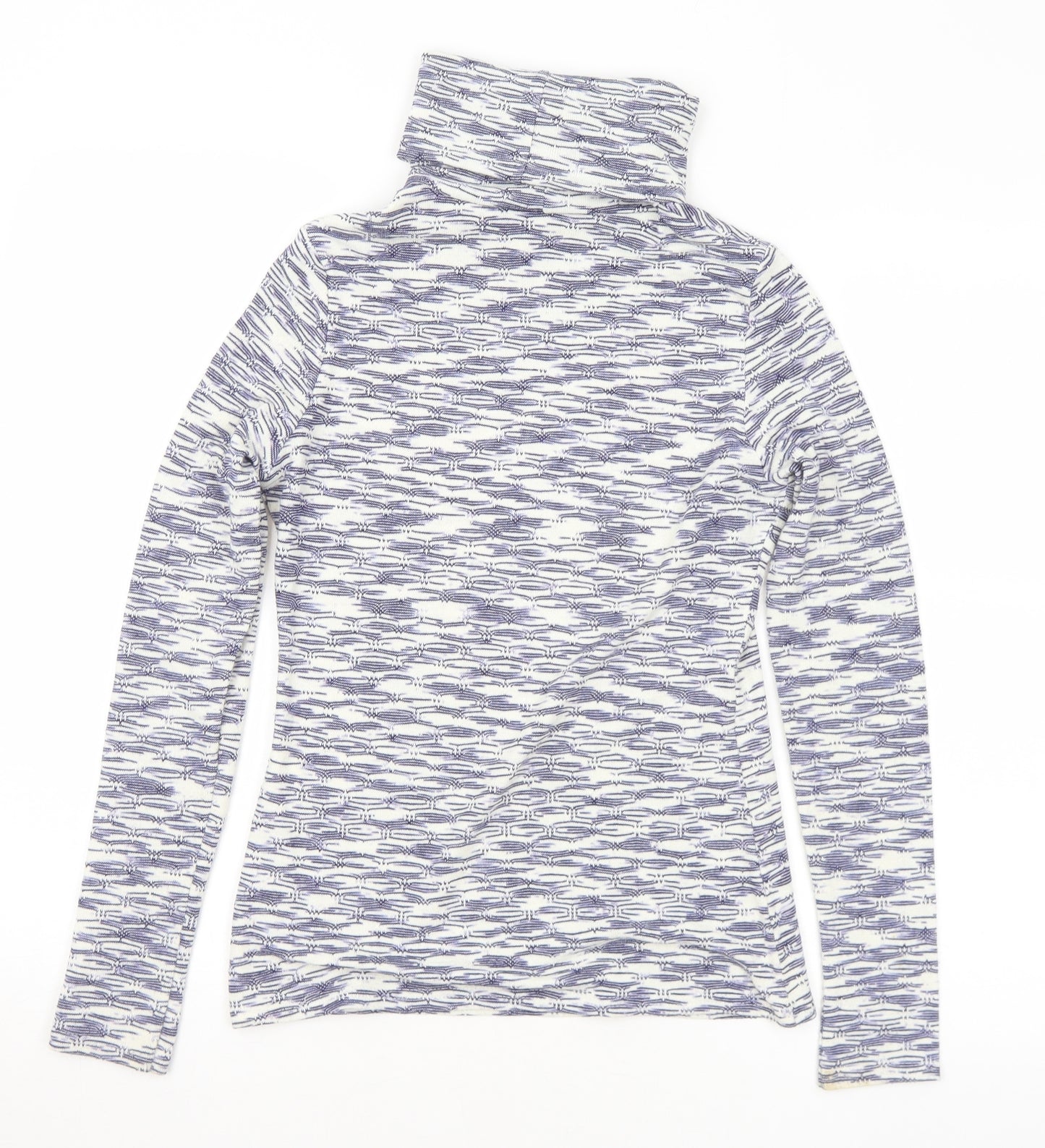 River Island Womens Blue Roll Neck Geometric Acrylic Pullover Jumper Size 8